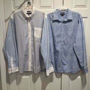 2 Pc XXL Set💙Blue & White Men's Button-Down & Blue ( w Pattern) Long Sleeve
